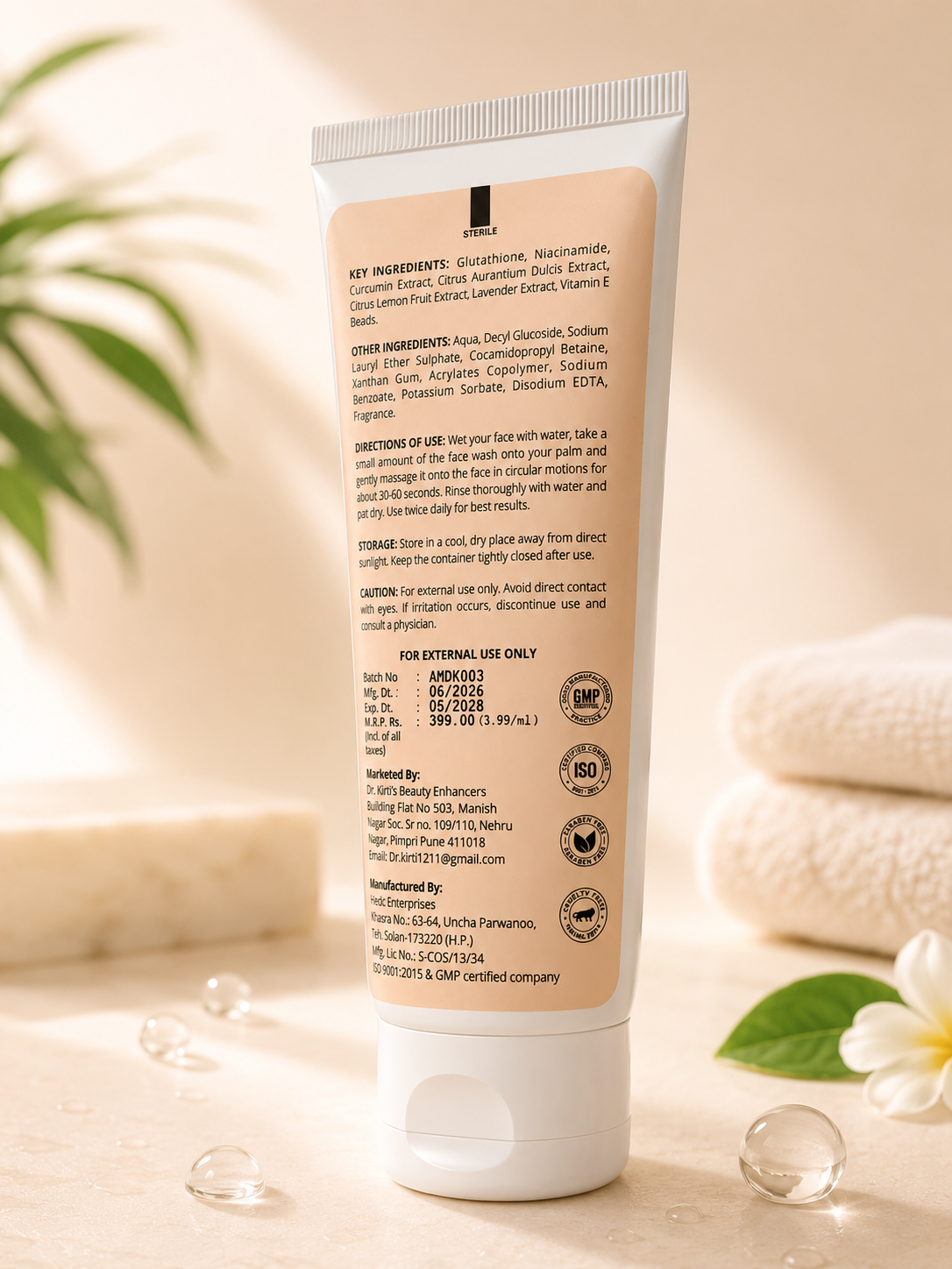 Creobeauty Glutathione & Niacinamide Face Wash | Brightening Cleanser with Aloe Vera & Vitamin E | For All Skin Types