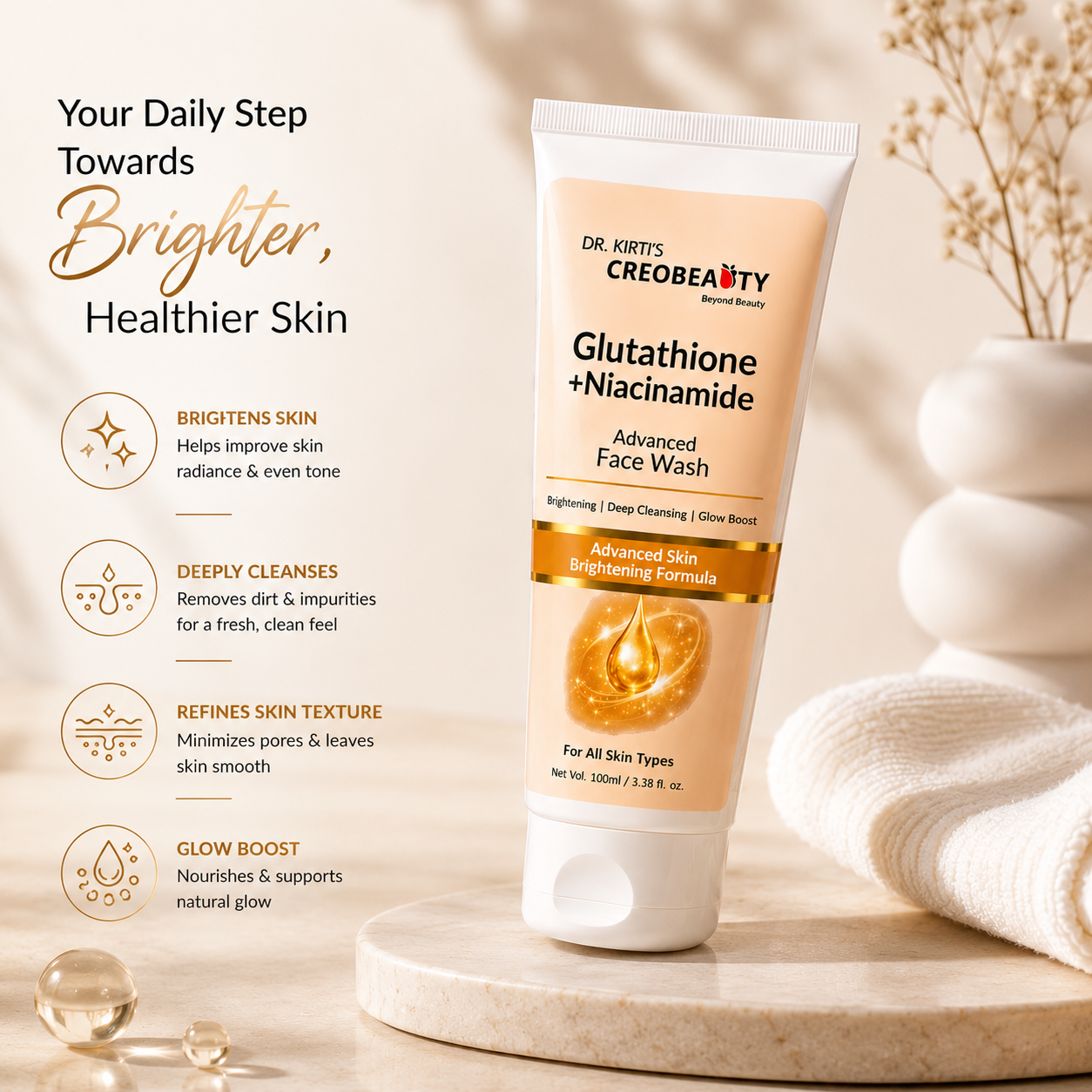 Creobeauty BB Cream + Glutathione & Niacinamide Face Wash + Browny Nude Lip & Cheek Tint Combo | Everyday Skincare & Makeup Kit