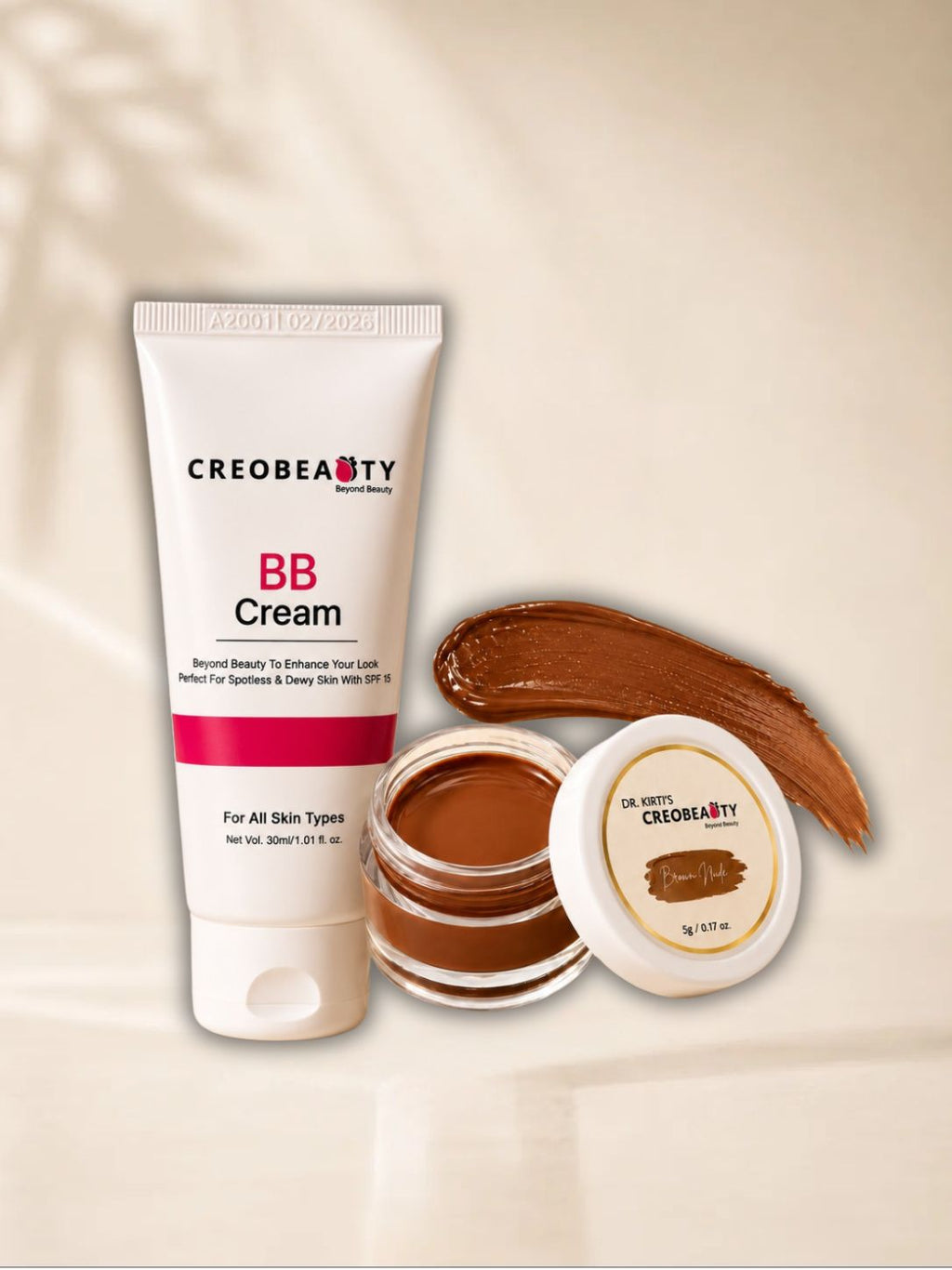 Creobeauty BB Cream + Browny Nude Lip & Cheek Tint Combo | Natural Everyday Makeup Kit | Lightweight Coverage & Long-Lasting Glow