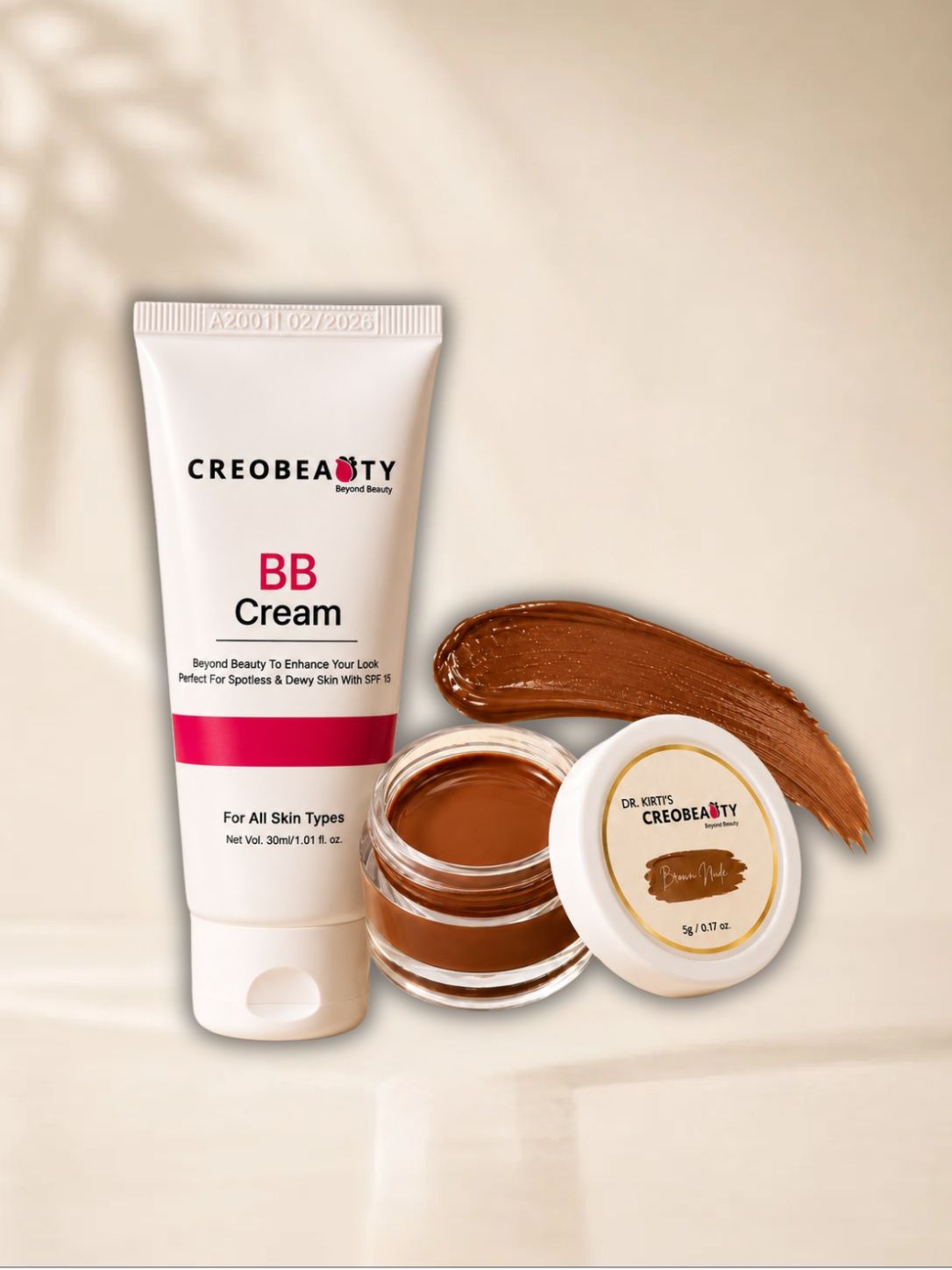 Creobeauty BB Cream + Browny Nude Lip & Cheek Tint Combo | Natural Everyday Makeup Kit | Lightweight Coverage & Long-Lasting Glow