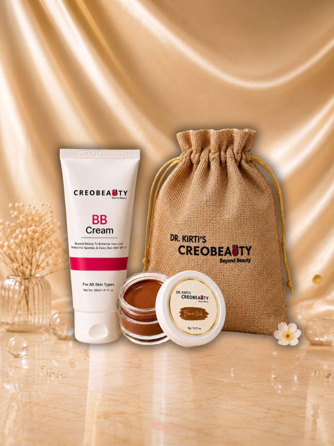 Creobeauty BB Cream + Browny Nude Lip & Cheek Tint Combo | Natural Everyday Makeup Kit | Lightweight Coverage & Long-Lasting Glow