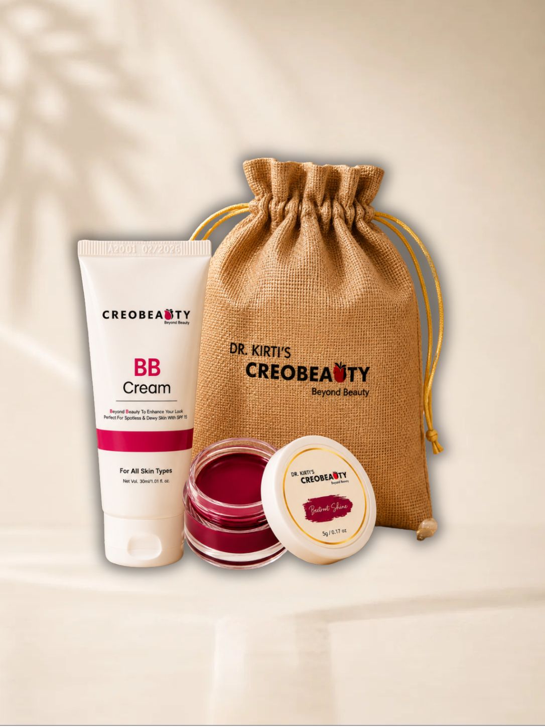 Creobeauty BB Cream + Beetroot Lip & Cheek Tint Combo | Natural Everyday Makeup Kit | Lightweight Coverage & Long-Lasting Glow