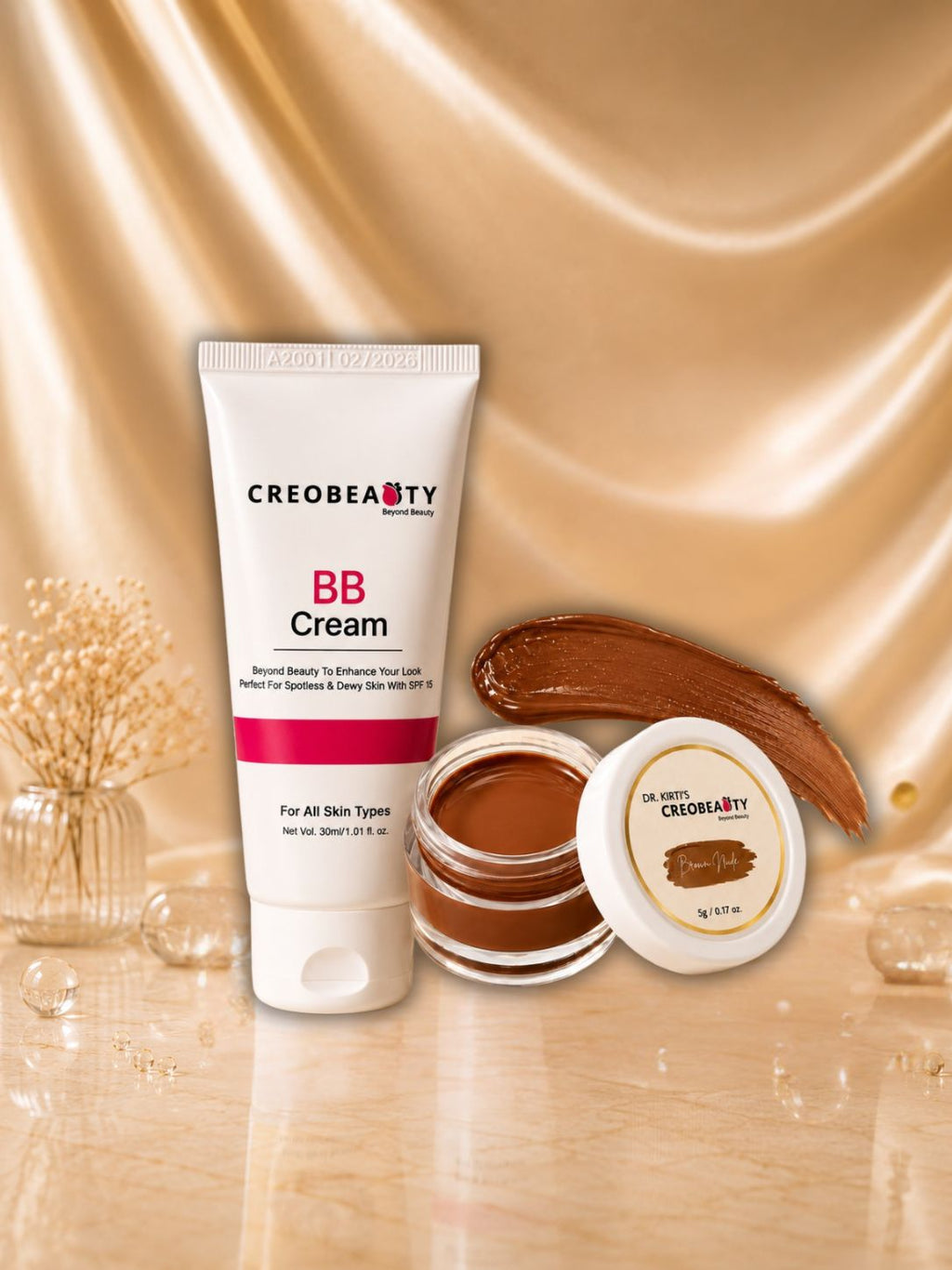 Creobeauty BB Cream + Browny Nude Lip & Cheek Tint Combo | Natural Everyday Makeup Kit | Lightweight Coverage & Long-Lasting Glow
